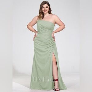NWT JJs House One Shoulder Maxi Chiffon Bridesmaid Dress With Ruffle Celadon 18W